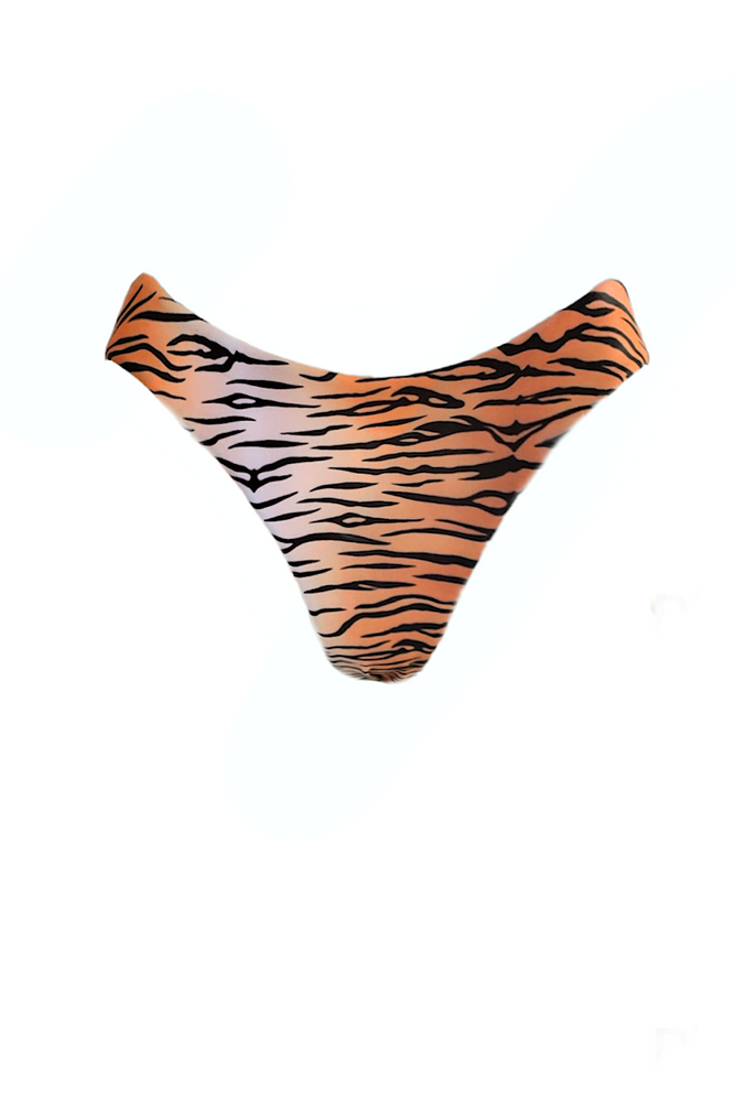 Tiger print cheeky high-rise cut bikini bottom sustainable