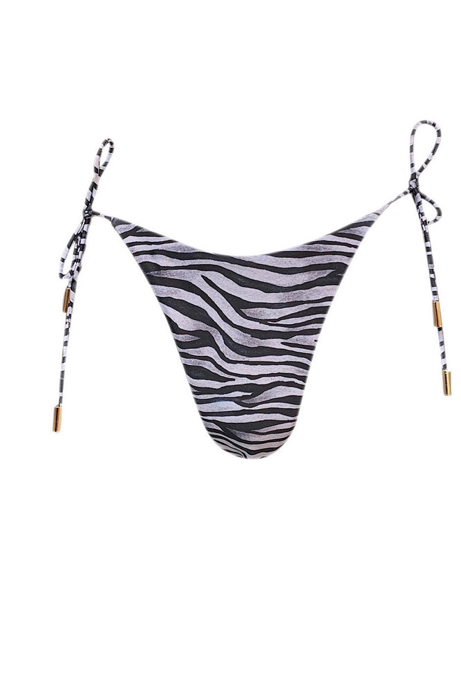 Zebra print tie side recycled bikini bottom all body types
