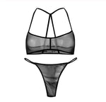Black Mesh Bralette adjustable Brazilian lingerie set