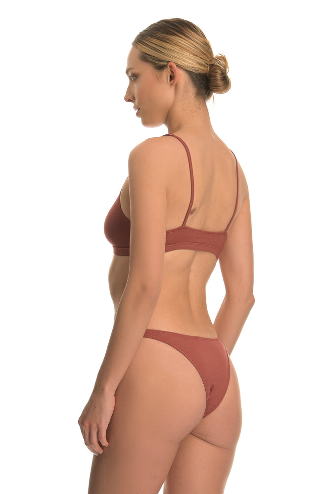 Brick Red Rust Ribbed Cotton Comfortable Lingerie Set