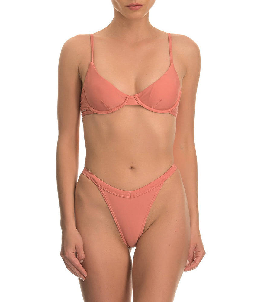 Pink cinnamon high-rise v shaped bikini bottom full coverage