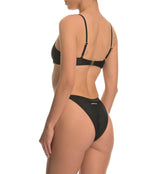 Black high-rise v shaped bikini bottom full coverage