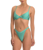 Turquoise high-rise v shaped bikini bottom full coverage