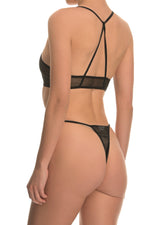 Black Mesh Bralette adjustable Brazilian lingerie set