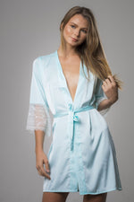 Blue Soft Cayan Satin with Lace Sleeves Robe
